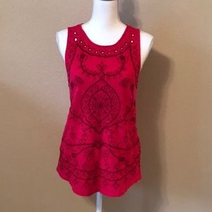 Lucky Brand Dark Pink Embroidered Tank Top